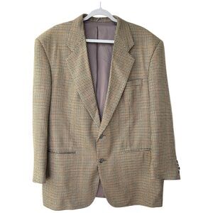 David G. Cotugno Mens 2 Button Silk Wool Blazer Jacket Beige Yellow Houndstooth